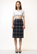 60s Vintage Wool Tartan Skirt Pencil Plaid Mini High Waist 60s S Small