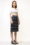 60s Vintage Wool Tartan Skirt Pencil Plaid Mini High Waist 60s S Small