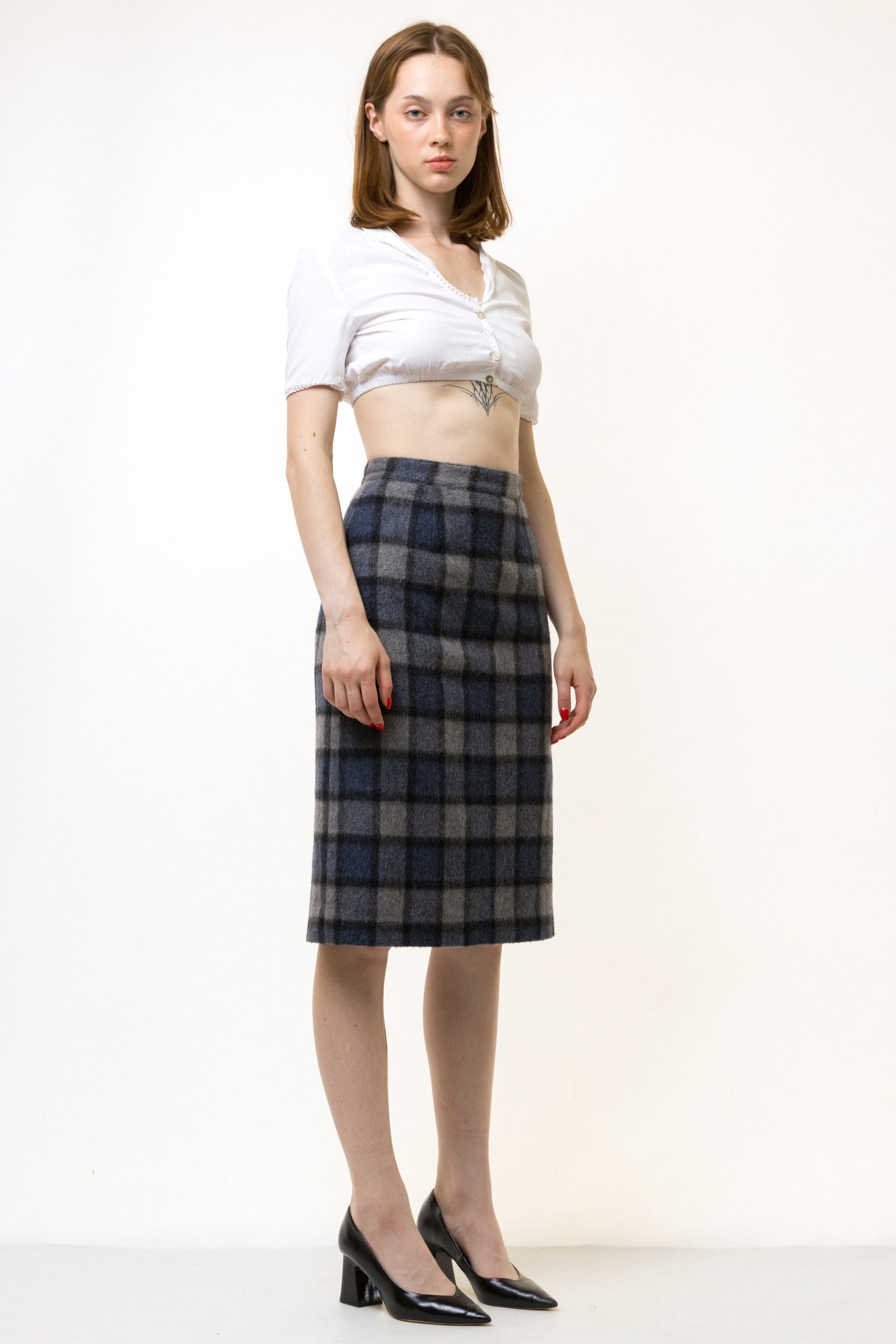 60s Vintage Wool Tartan Skirt Pencil Plaid Mini High Waist 60s S Small