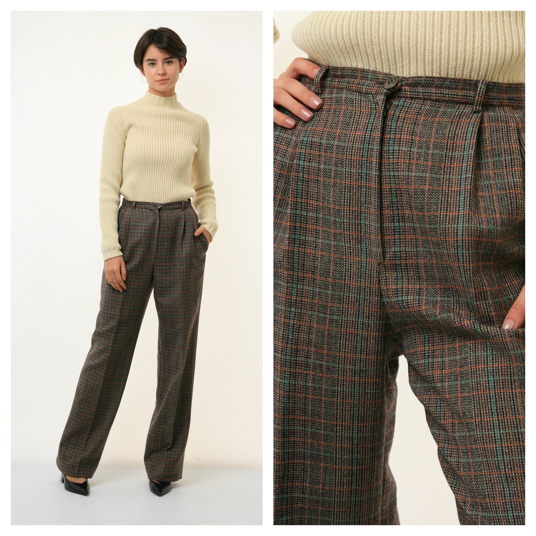 80s Vintage Vtg Rare Salvatore Ferragamo Brown Fall 100% Wool Woolmark High Waisted Moms Trousers 3352 Girlfirend Gift Size M Medium