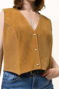 Vintage Suede Vest made in USA, Women Medium Size Top, Brown Suede Vest, Southwest Leather Top, Camel Brown Vest