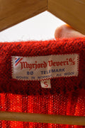 60s Vintage Iceland Norway Knitwear Handknitted V Neck Dark Red Ornament Wool Jumper Sweater size Small