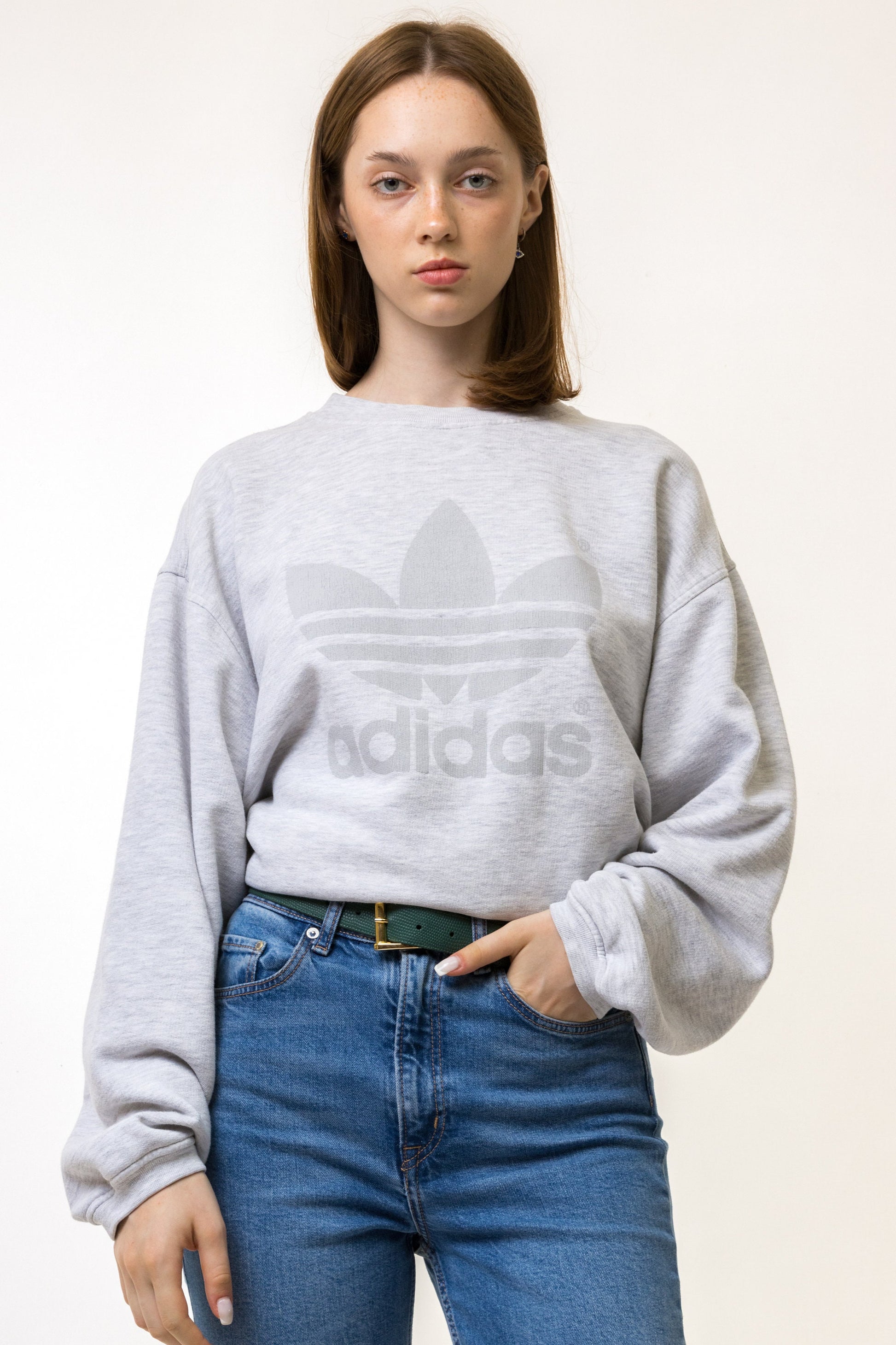 90s Vintage Adidas Sweatshirt Gray Sweatshirt Size Men's M Retro 90's Rave Classic Athletic Sport Style Big Logo Pullover