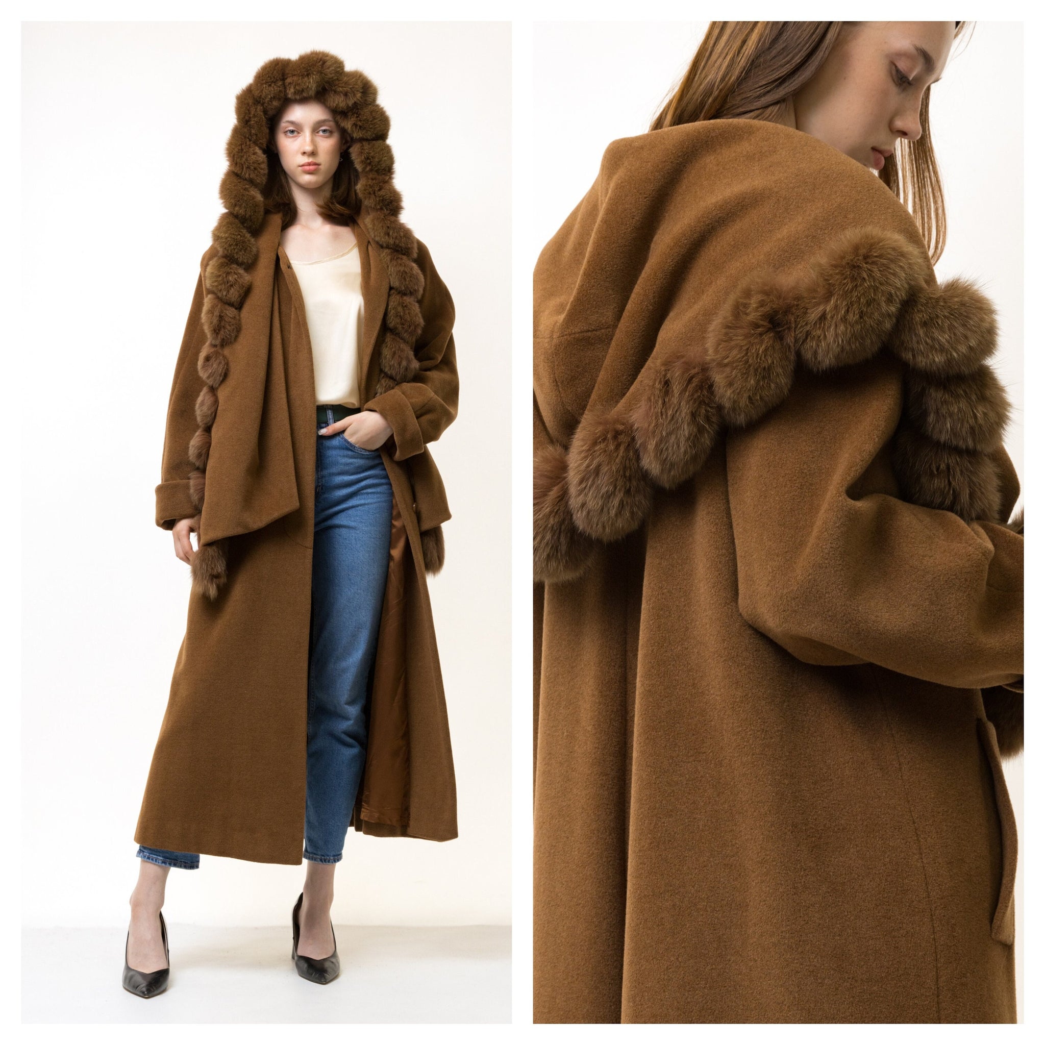 80s Woman Lambswool Cashmere with Mink Coat Women Vintage 80s winter coat long wool coat outerwear maxi winter coat vintage clothing Small