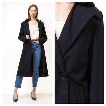 60s Woman Bolvig OSLO Lambswool Navy Coat Women Vintage 60s fall coat long wool coat outerwear maxi winter coat vintage clothing size Small