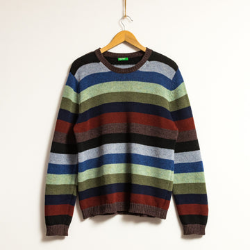 90s Vintage Vtg Retro Benetton Rainbow Abstract Pattern Pure Wool Mulicolor Sweater Large/ Vintage Woman Autumn Fall Cosby Wool Jumper