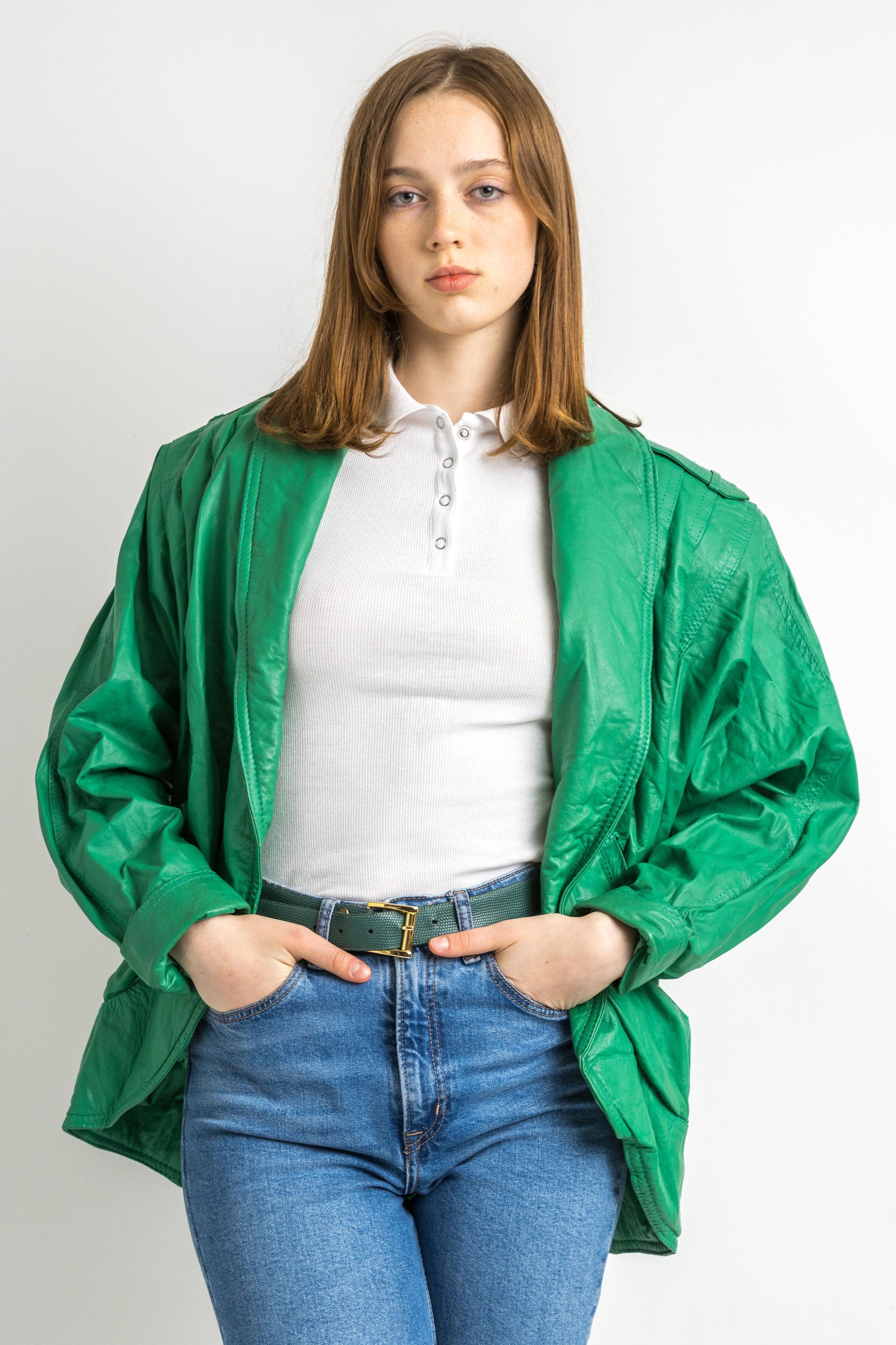 Leather Moto Bomber Jacket Women Vintage 80s Bomber Biker Jacket Green Motorcycle 80s Grunge Jacket Green Leather Jacket Size Medium