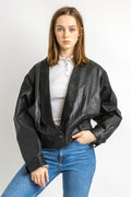 Leather Moto Bomber Jacket Women Vintage 80s Bomber Biker Jacket Black Motorcycle 80s Grunge Jacket Black Leather Jacket Size Medium