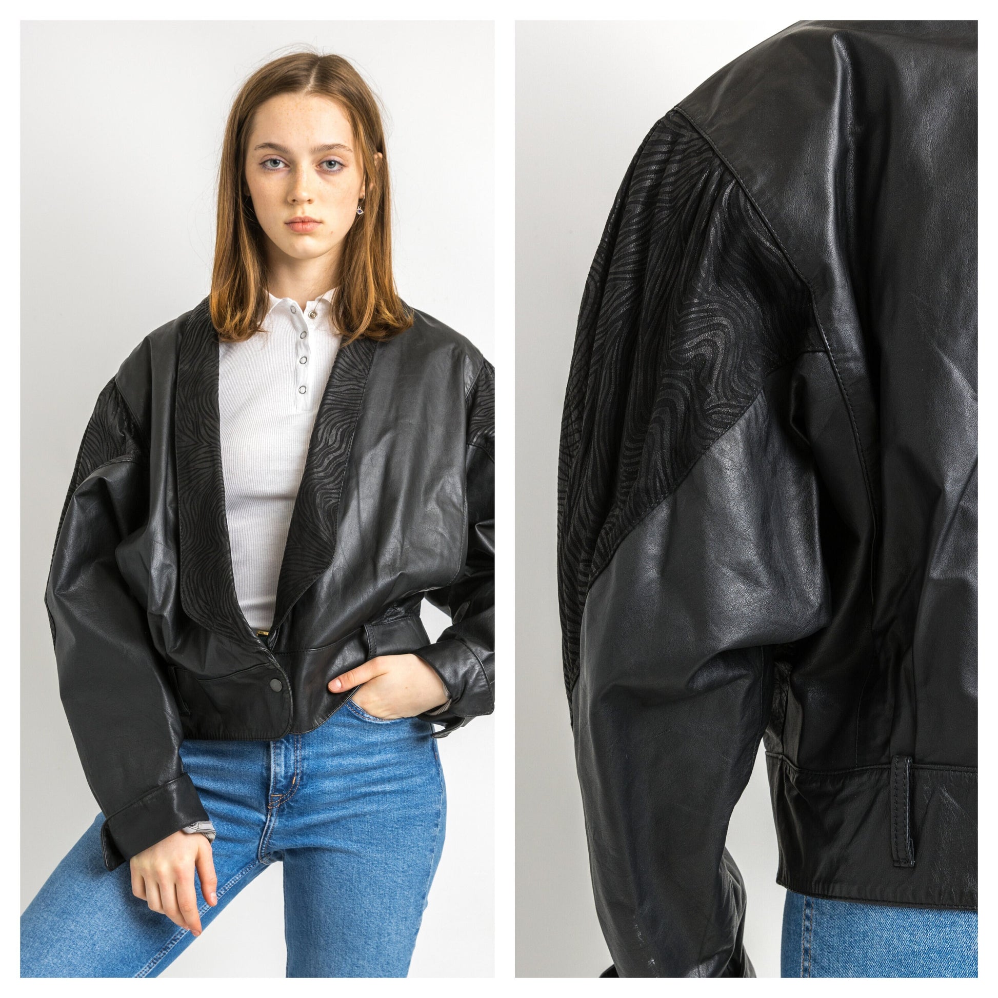 Leather Moto Bomber Jacket Women Vintage 80s Bomber Biker Jacket Black Motorcycle 80s Grunge Jacket Black Leather Jacket Size Medium