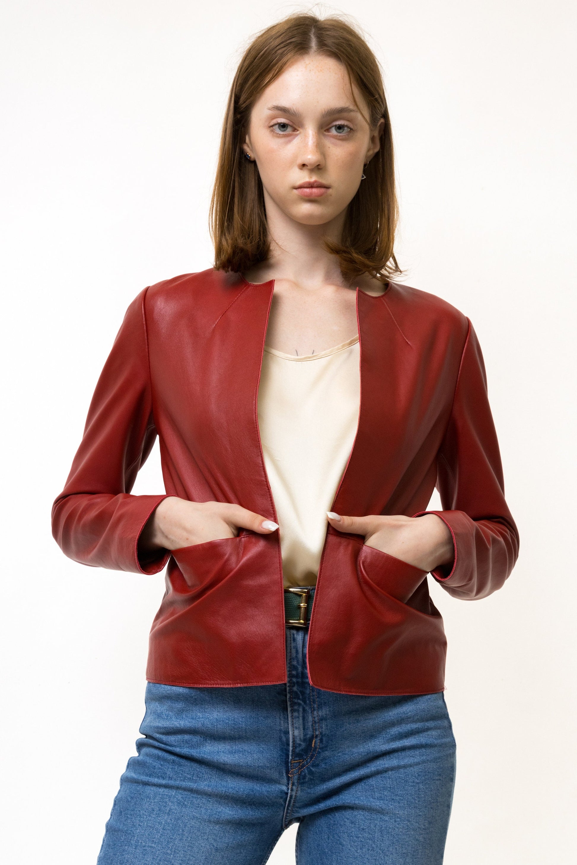 Leather Moto Jacket Women Vintage 90s Bomber Biker Jacket edgy Red Motorcycle 90s Grunge Jacket Red Leather Jacket Size S