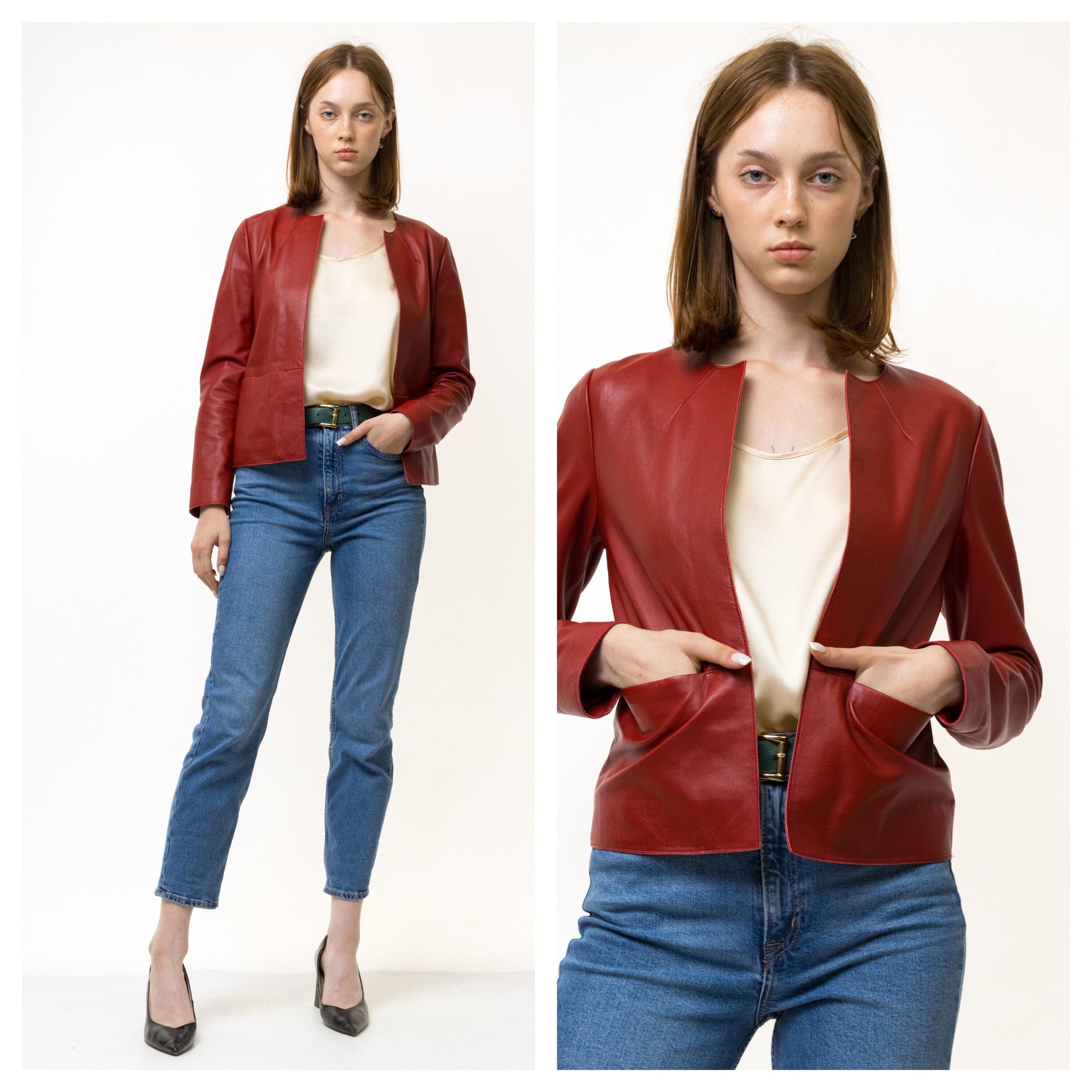 Leather Moto Jacket Women Vintage 90s Bomber Biker Jacket edgy Red Motorcycle 90s Grunge Jacket Red Leather Jacket Size S