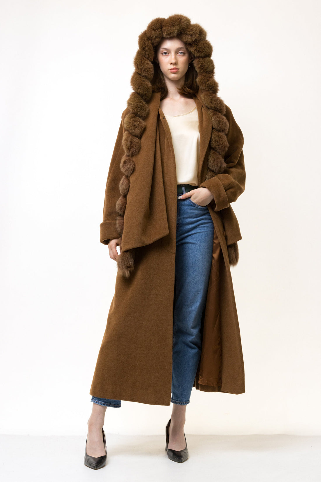 80s Woman Lambswool Cashmere with Mink Coat Women Vintage 80s winter coat long wool coat outerwear maxi winter coat vintage clothing Small