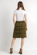 1980s Tartan Mohair Wool Check Knee Length Skirt size 36 Small