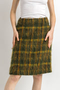 1980s Tartan Mohair Wool Check Knee Length Skirt size 36 Small