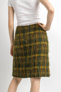 1980s Tartan Mohair Wool Check Knee Length Skirt size 36 Small