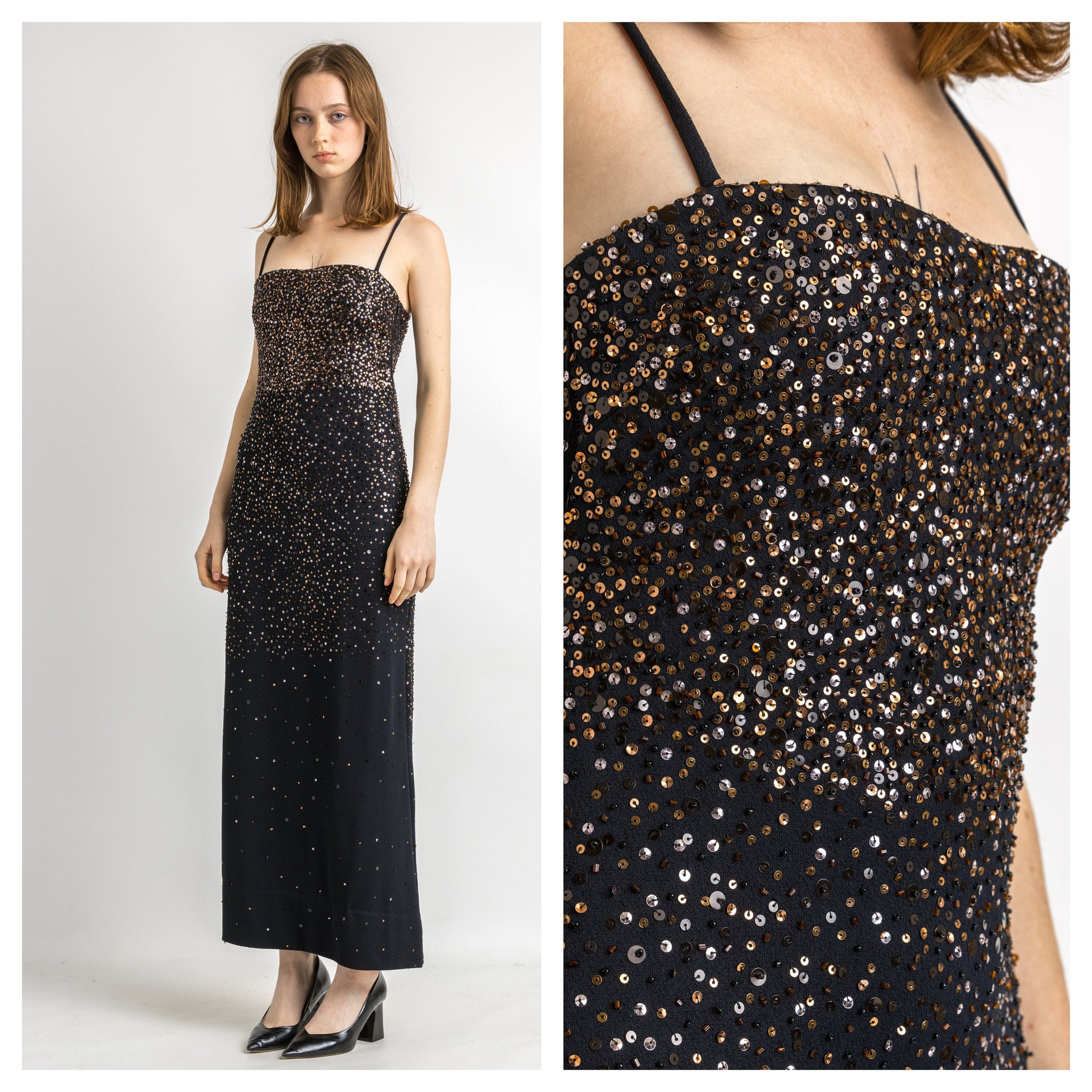 80s Max Mara Pianoforte Embellished Sequins Bra Vintage Spaghetti Cocktail Dress S Made in Italy