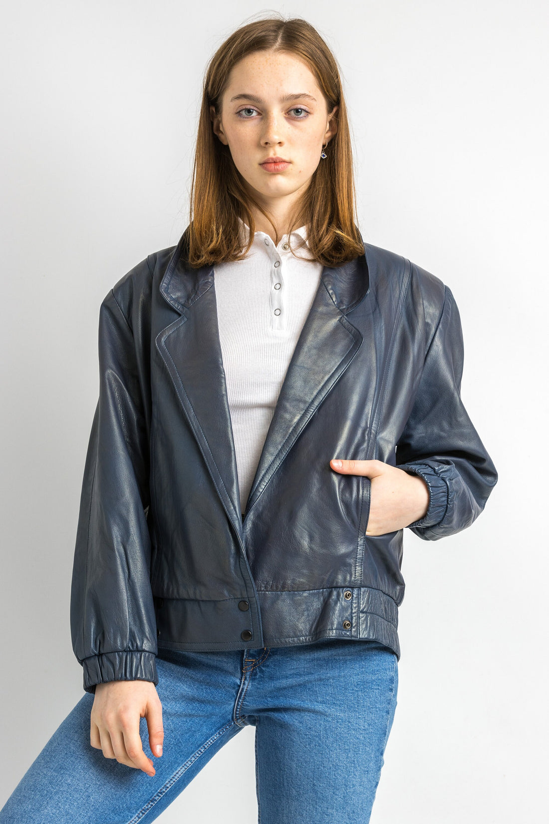 Leather Moto Bomber Jacket Women Vintage 80s Bomber Biker Jacket Blue Motorcycle 80s Grunge Jacket Blue Leather Jacket Size Small