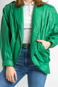 Leather Moto Bomber Jacket Women Vintage 80s Bomber Biker Jacket Green Motorcycle 80s Grunge Jacket Green Leather Jacket Size Medium