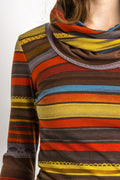 80s Vintage Missoni Italian Striped Turtleneck Rainbow Woman Small Dress with Long Sleeve Maxi Long Length