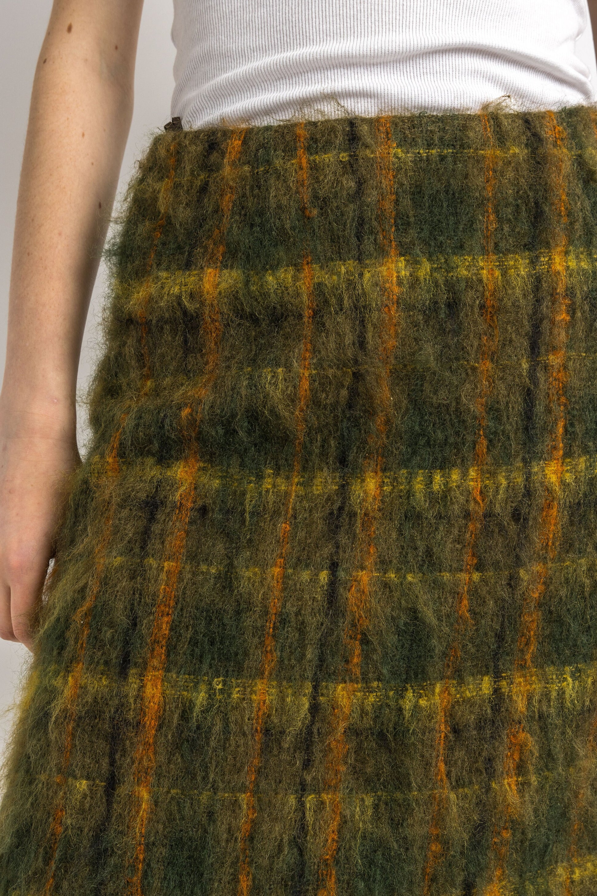 1980s Tartan Mohair Wool Check Knee Length Skirt size 36 Small