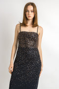 80s Max Mara Pianoforte Embellished Sequins Bra Vintage Spaghetti Cocktail Dress S Made in Italy