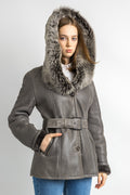 Women Sheepskin Coat 80s, Size M, Gray Leather Vintage Coat, Casual Slouchy Coat, Worn In Shearling Coat, Sustainable Winter Outerwear