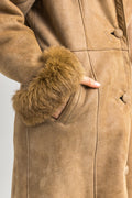 80s Vintage Suede Sheepskin Leather Shearling Fastens Coat size Medium/Vintage Leather Shearling Coat/Vintage Woman Winter Suede Coat