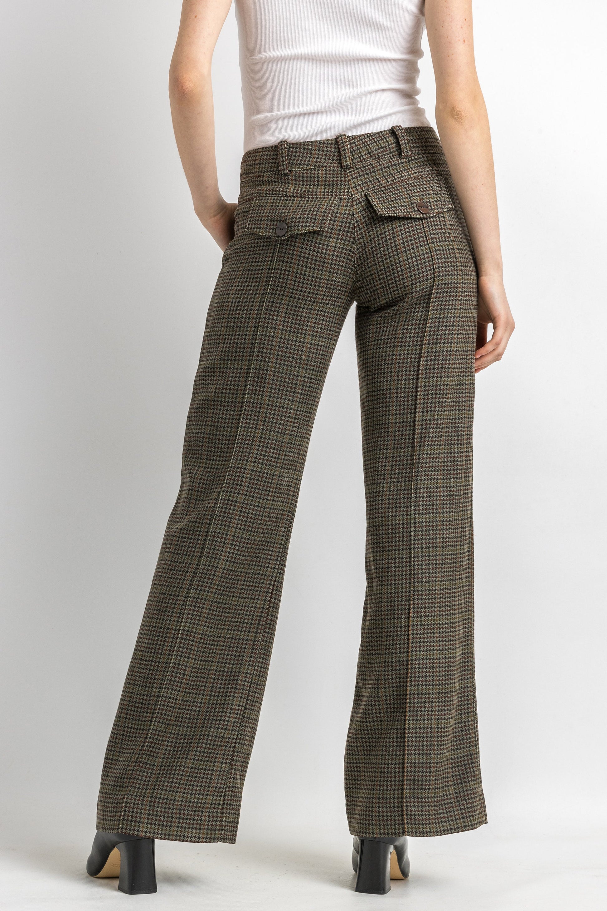 90s Vintage Vtg Rare Patrizia Pepe Brown Fall 100% Wool Checked Mid Waisted Moms Trousers size 42 Small