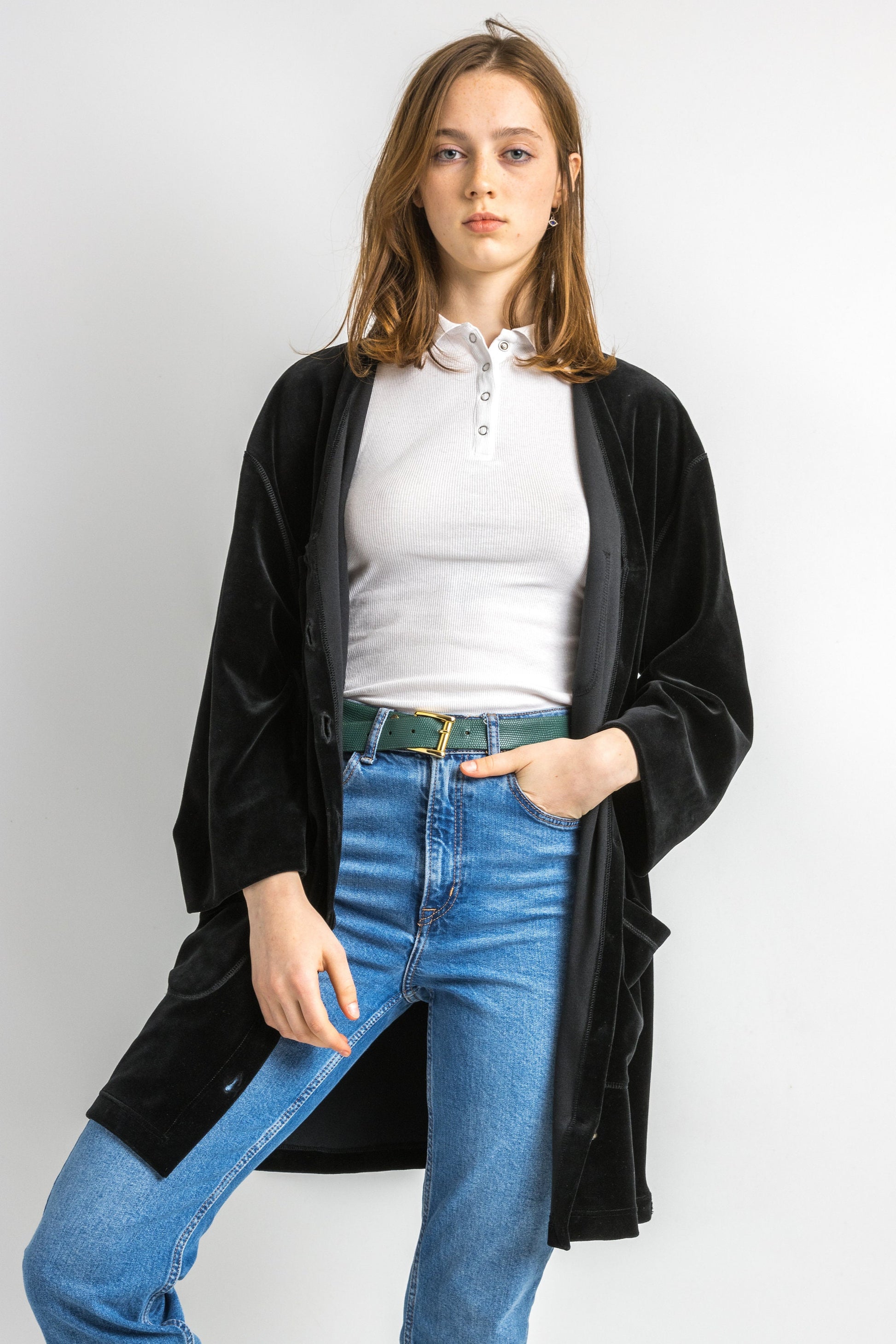 Sonia Rykiel Paris Black Velvet Long Cardigan/Vintage Rykiel Cardigan/Vintage Paris Long Cardigan