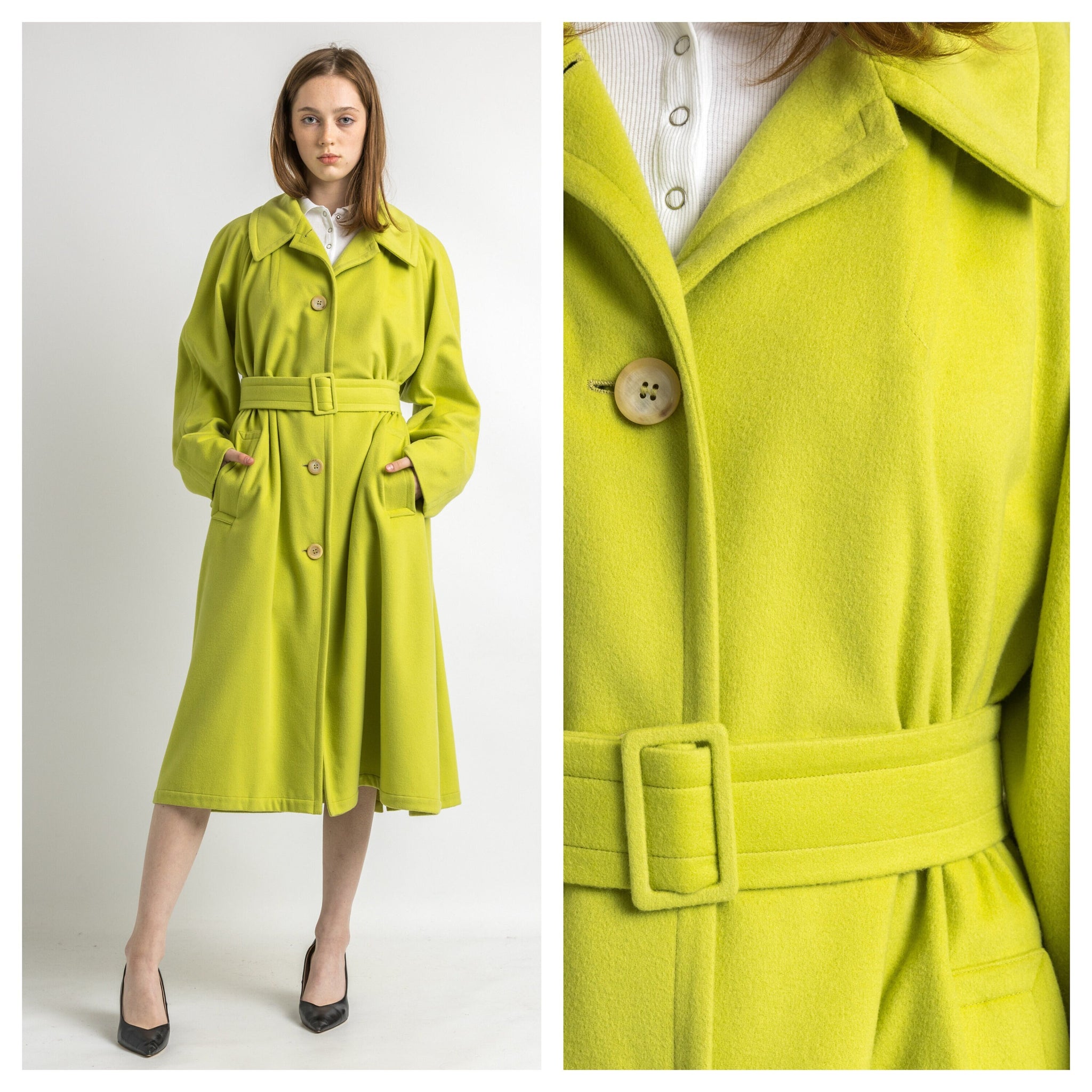 90s Vintage Woman Green Jil Sander made in Italy Cashmere Wool Long Belt Coat size 36 Outwear by Vintagemoodshop