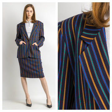 80s Vintage Christian Dior made in USA Striped Pencil Skirt Long Old Money Blazer Woman Suit size 10 fits S-M