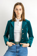 90s Woman Velvet Velor Blue ETRO Milano Blazer Crop Jacket size It 40 fits XS