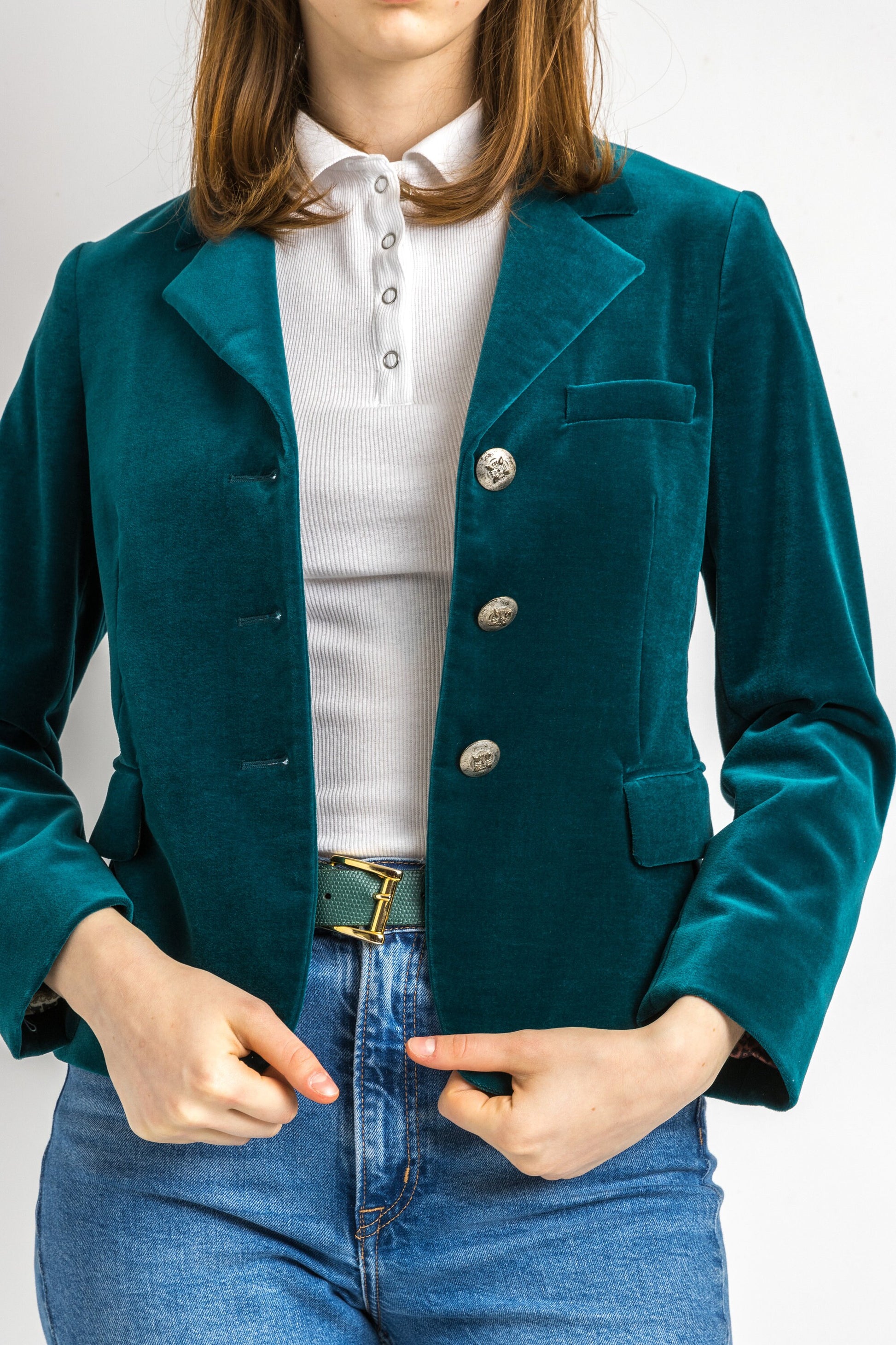 90s Woman Velvet Velor Blue ETRO Milano Blazer Crop Jacket size It 40 fits XS