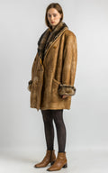 Sheepskin Leather Coat 80s, Size L Brown Shearling Fur Coat, Brown Sheepskin Overcoat, Vintage Sheepskin Coat, Penny Lane, Winter Outerwear