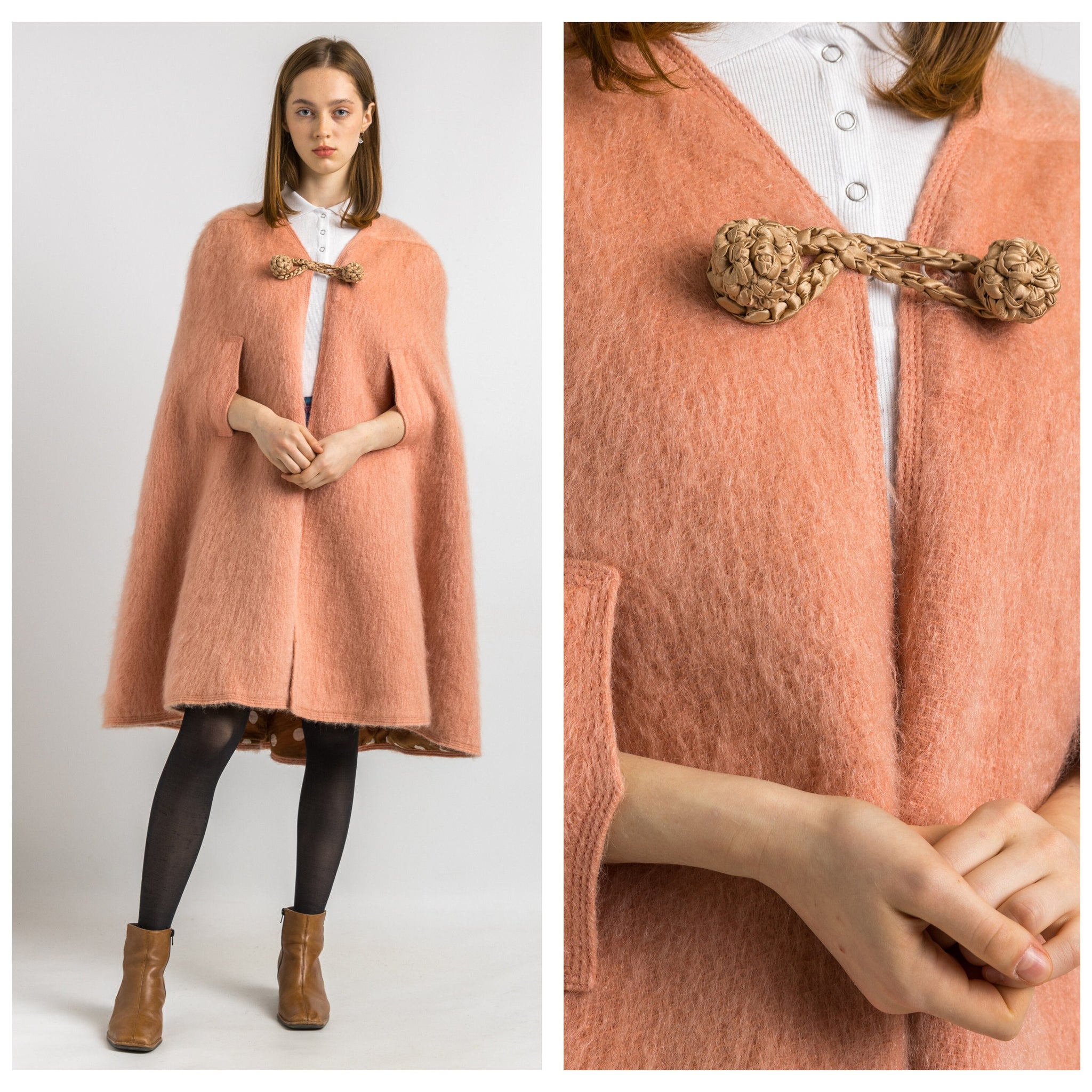 Couture Salon Zurich by Maya Burgdorfer Pink Mohair Wool Women Cape, Vintage Woman Pink Coat, Opera Woman Mohair Cape size Small