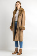 80s Vintage Suede Sheepskin Leather Shearling Fastens Coat size Medium/Vintage Leather Shearling Coat/Vintage Woman Winter Suede Coat