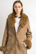 80s Vintage Suede Sheepskin Leather Shearling Fastens Coat size Medium/Vintage Leather Shearling Coat/Vintage Woman Winter Suede Coat