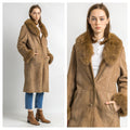 80s Vintage Suede Sheepskin Leather Shearling Fastens Coat size Medium/Vintage Leather Shearling Coat/Vintage Woman Winter Suede Coat