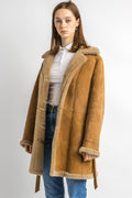 Women Sheepskin Coat 80s, Size M, Brown Suede Vintage Coat, Casual Slouchy Coat, Worn In Shearling Coat, Sustainable Winter Outerwear