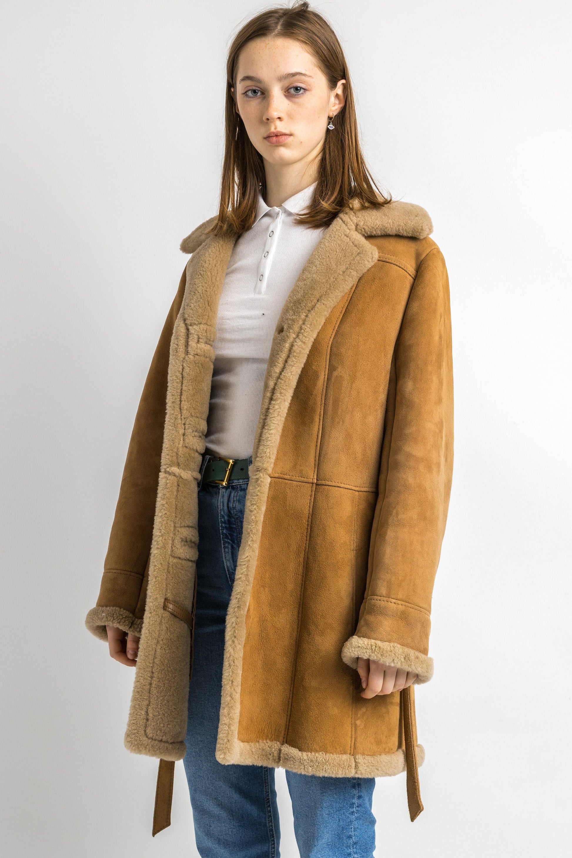 Women Sheepskin Coat 80s, Size M, Brown Suede Vintage Coat, Casual Slouchy Coat, Worn In Shearling Coat, Sustainable Winter Outerwear