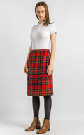 80s Vintage Tartan Plaid Wool Scottish Kilt, Midi Skirt in Red