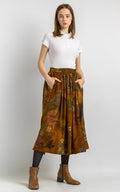 ESCADA VINTAGE 1980s skirt, vibrant brown 80s Escada original midi skirt, layered frilled waist vintage skirt