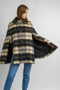 70s Vintage Scotland Mohair Wool Women Cape, Vintage Woman Black Gray Checked Coat, Opera Woman Mohair Cape size Small