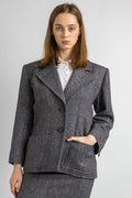 YVES SAINT LAURENT suit, 80s gray wool high waisted pencil skirt suit with buttons, elegant Ysl jacket and skirt set.