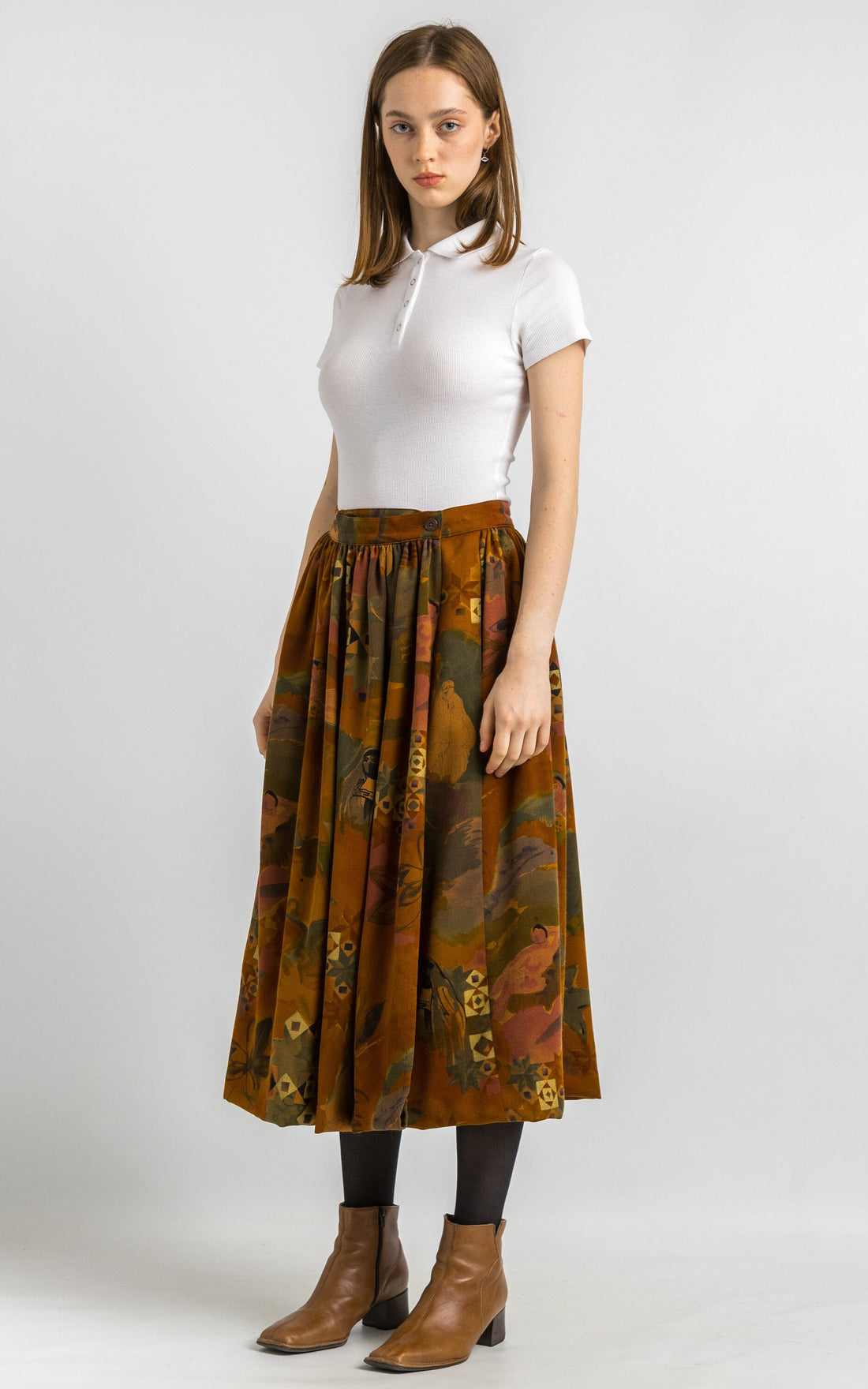 ESCADA VINTAGE 1980s skirt, vibrant brown 80s Escada original midi skirt, layered frilled waist vintage skirt