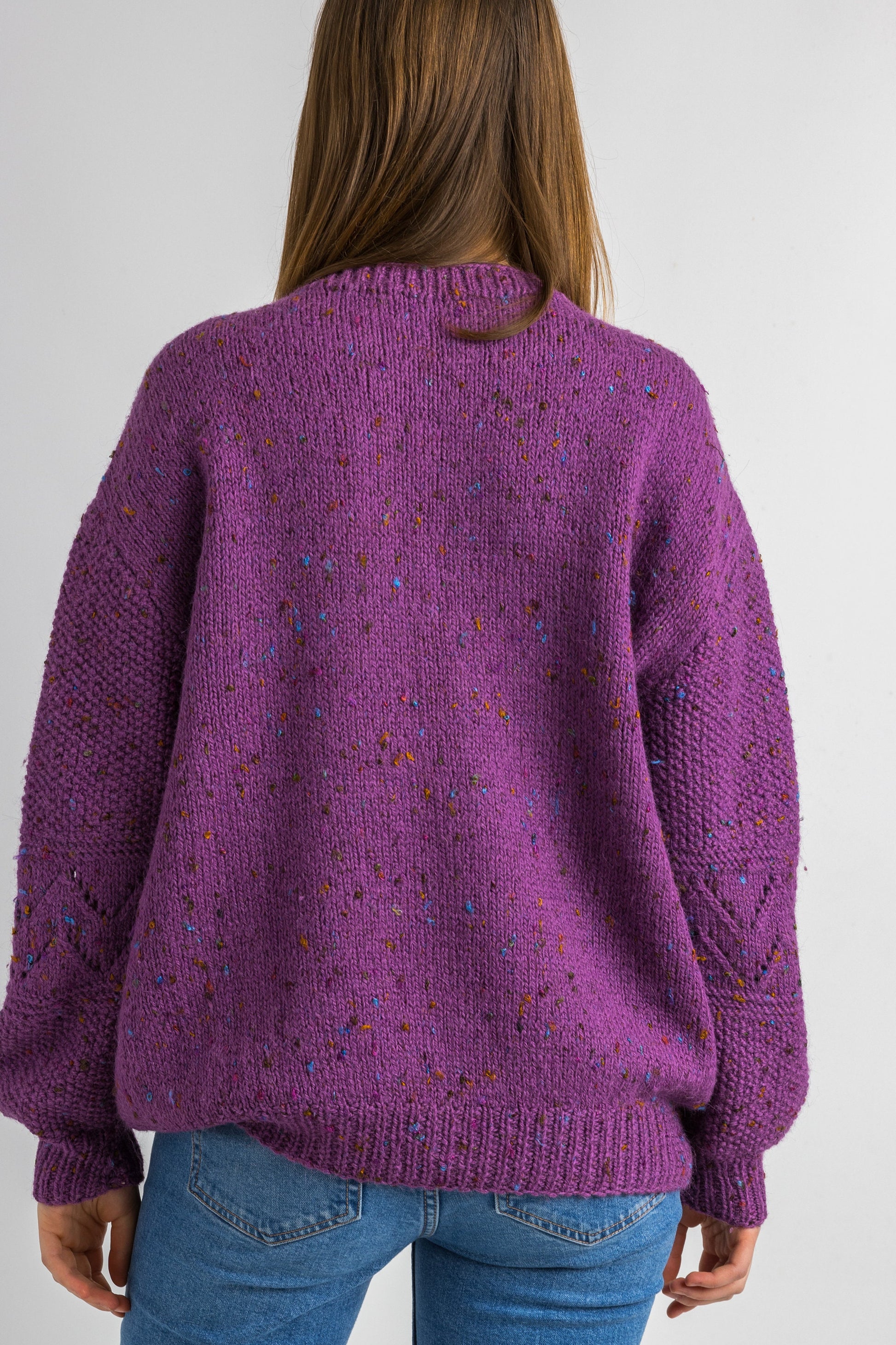 70s Vintage Handknitted Pattern Cozy Purple Pullover Jumper Top Sweater Large/ Vintage Woman Pattern Jumper Pullover