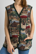 70s Wolkenstricker Vest 80s West Germany Vest Folk Print Wool Buttons Vest Tyrolean Bavarian Relaxed Outwear Fit Medium size