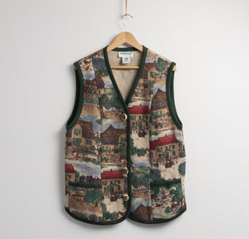 70s Wolkenstricker Vest 80s West Germany Vest Folk Print Wool Buttons Vest Tyrolean Bavarian Relaxed Outwear Fit Medium size