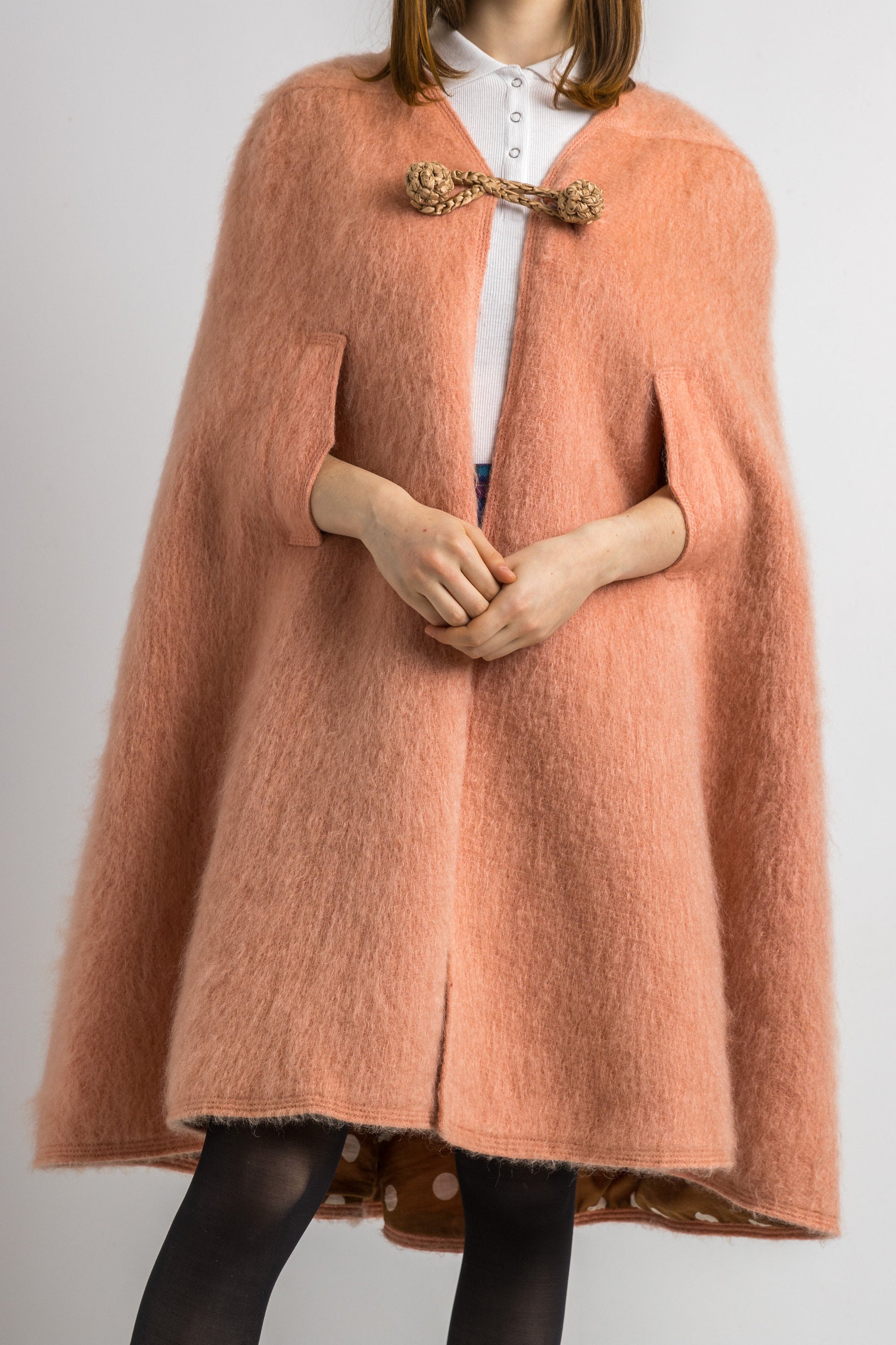 Couture Salon Zurich by Maya Burgdorfer Pink Mohair Wool Women Cape, Vintage Woman Pink Coat, Opera Woman Mohair Cape size Small