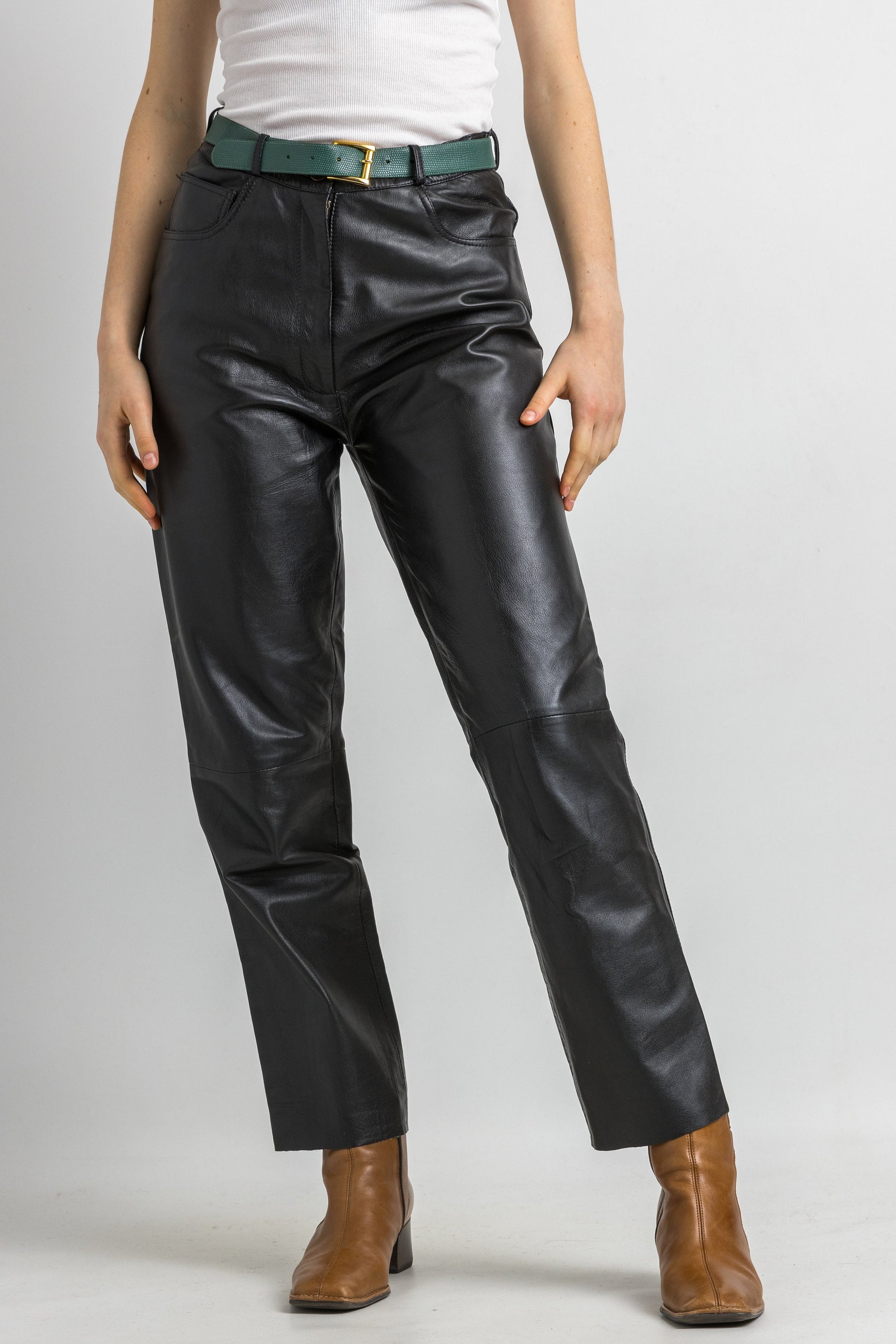 80s Vintage High Waisted Leather Woman Pants size 36/ Vintage woman leather trousers/ vintage woman clothing/ vintage woman